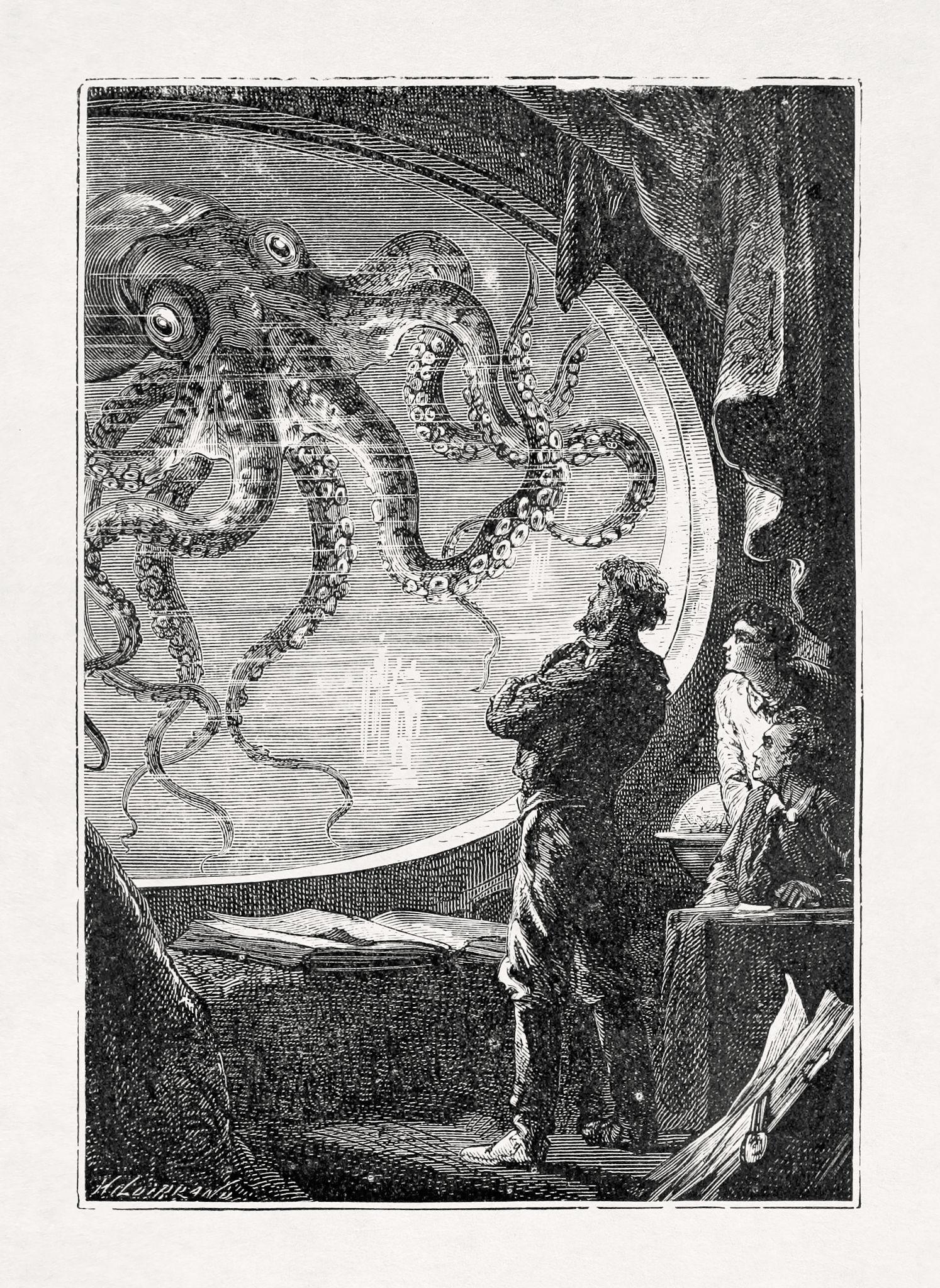 Jules Verne 20000 lieues sous les mers calamar géant illustration Riou